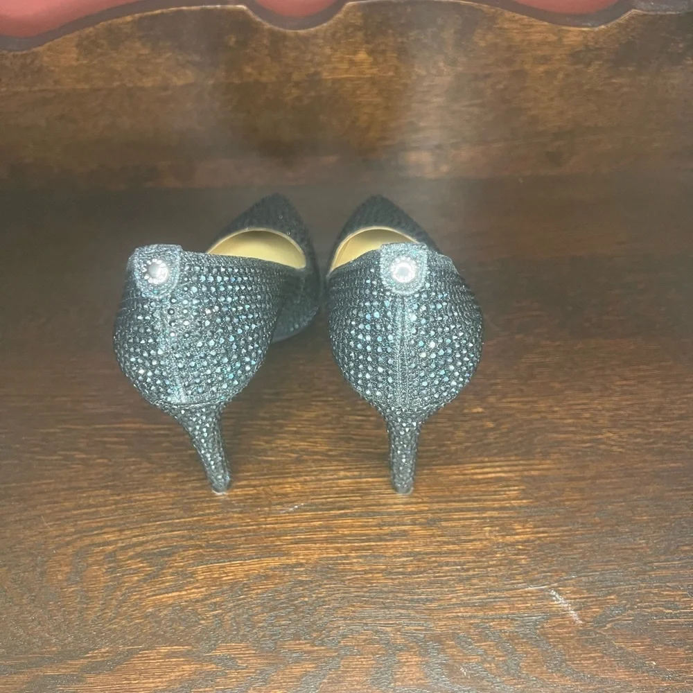 Michael Kors Black Iridescent purple /blue rhinestone Studded Heels